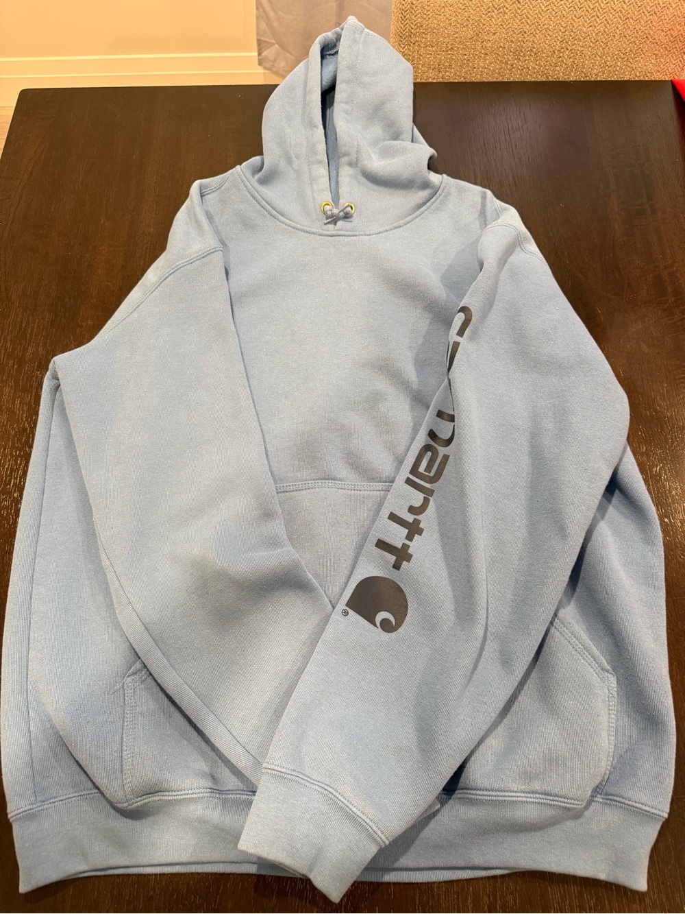 Carhartt Light Blue Pullover Hoodie with Sleeve Logo